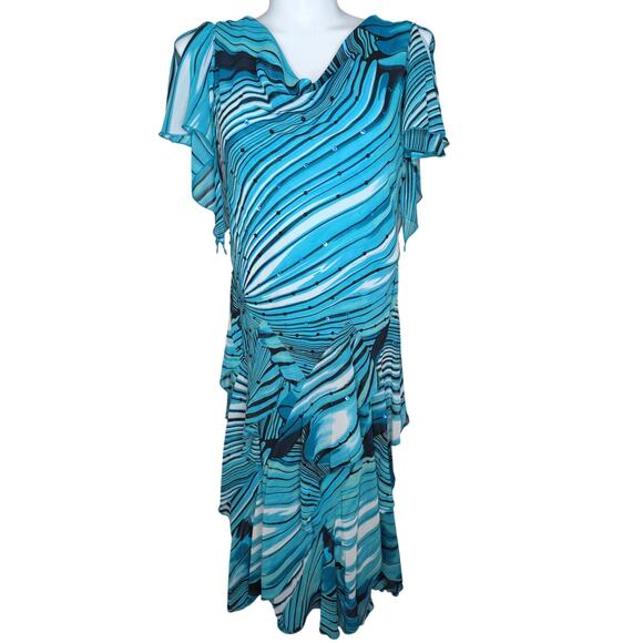 Vintage Y2K Chiffon Beaded Cowl Neck Dress Asymmetric Hem 14 Fairy Grunge Witchy - Picture 1 of 8